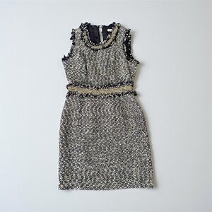 Boston Proper Blue and Gold Tweed Midi Dress